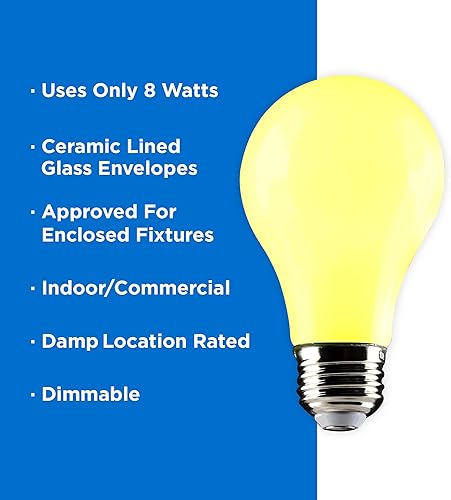 Miniatura 2 de Satco S14987 8 vatios A19 LED bombilla de color, amarillo de cerámica
