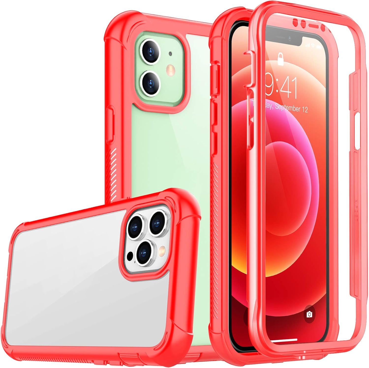 Temdan Bumper Case Compatible with iPhone 12 Case,Compatible with iPhone 12 Pro Case,Full Body Protector Rugged Shockproof Cover (2020) Red