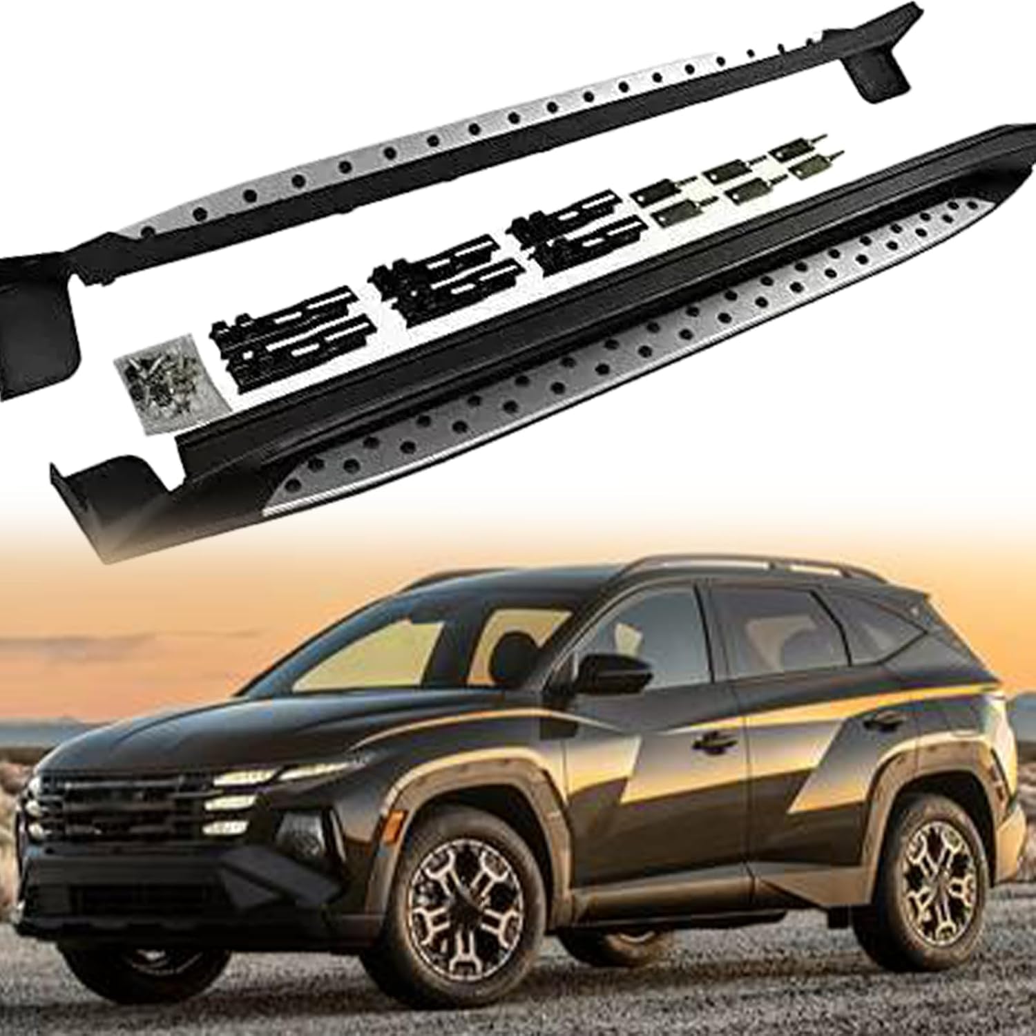 2PCS Fits for Side Steps H Tucson 2021 2022 2023 2024 2025 Running Board Silver Nerf Bar
