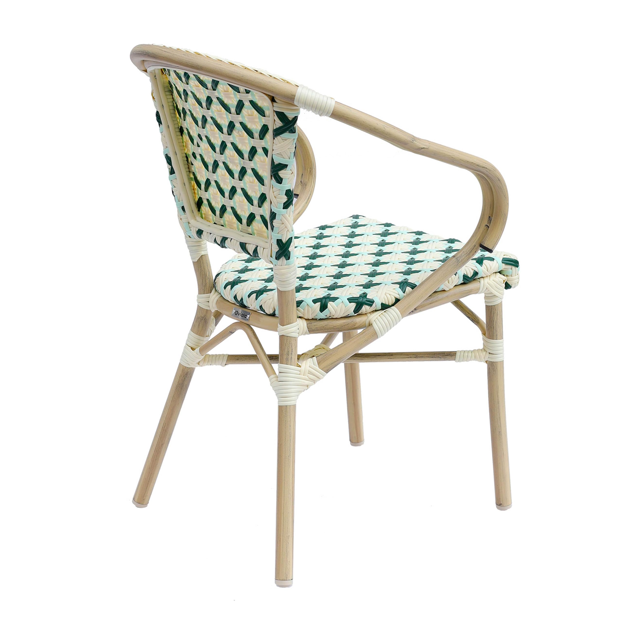 Fauteuil de terrasse bistrot parisien en aluminium et rotin vert foncé