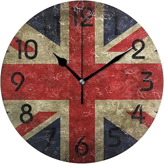 Naanle Stylish British Flag Print Vintage Style Round Wall Clock, 9.5 Inch Battery Operated Quartz Analog Quiet Desk Clock for Home,Office,School
