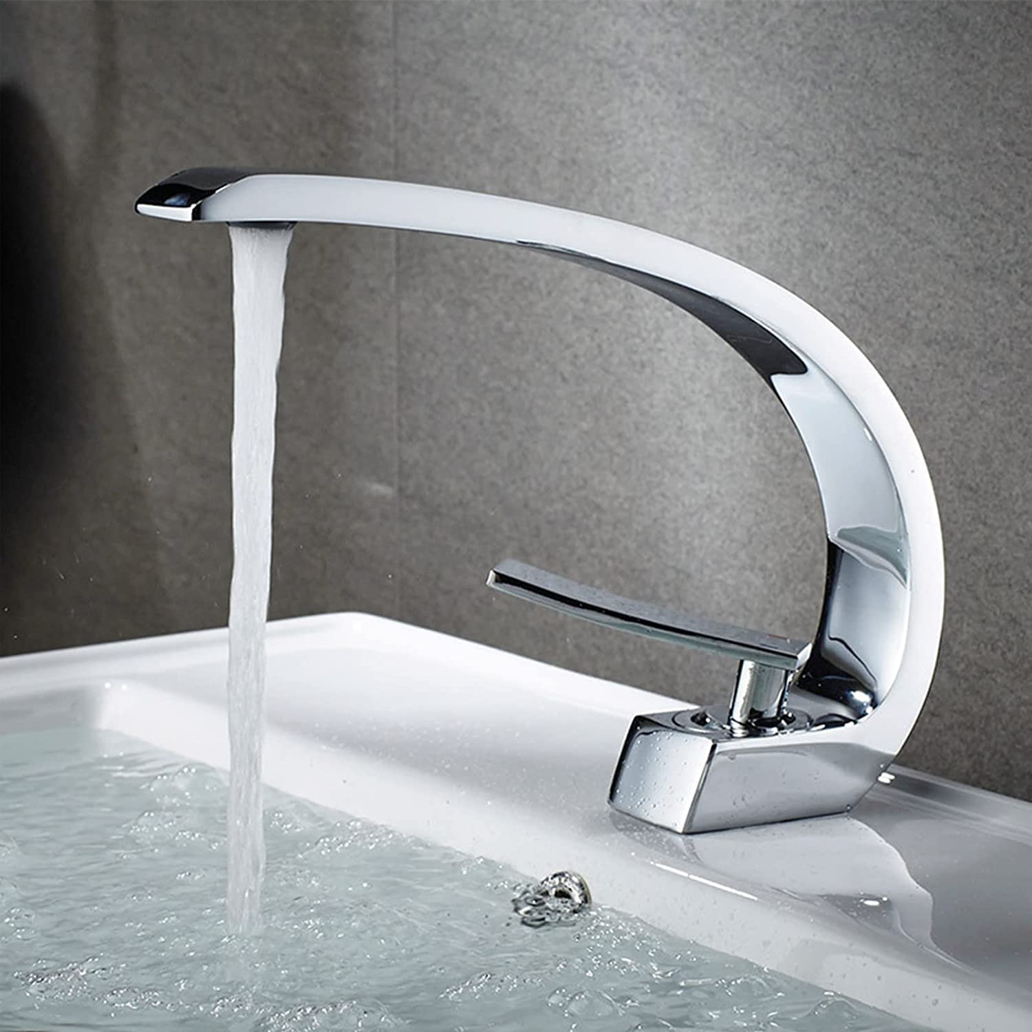 Ksunun Grifo de baño con caño de cascada de arco alto Grifo de lavabo de baño de latón Grifo mezclador de lavabo de agua fría y caliente Grifo aireador Grifo de lavabo Grifo monomando para lavabo de