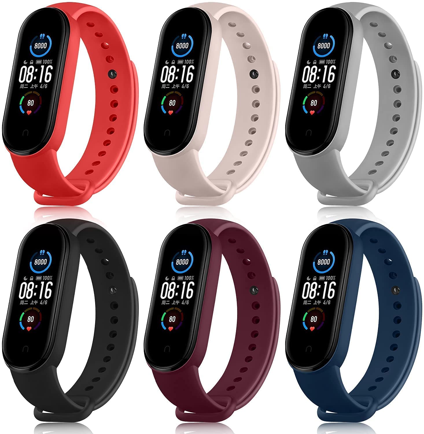 INEFABLE Mi Band 5 and 6 Straps Original for Mi Band M5 and M6 Wristband Strap Soft Silicone Adjustable Band Strap-Black-Blue-Red-Wine-Peach-Light Grey-Pack of 6 (B0BF2JMQP7) Amazon Price History, Amazon Price Tracker