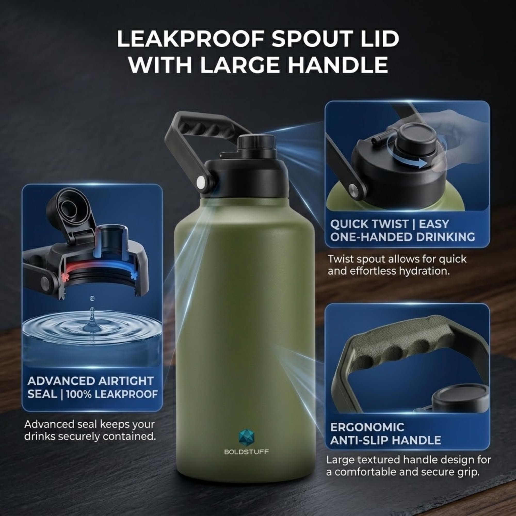 2L Insulated Water Bottle - Hot & Cold, Leakproof -2