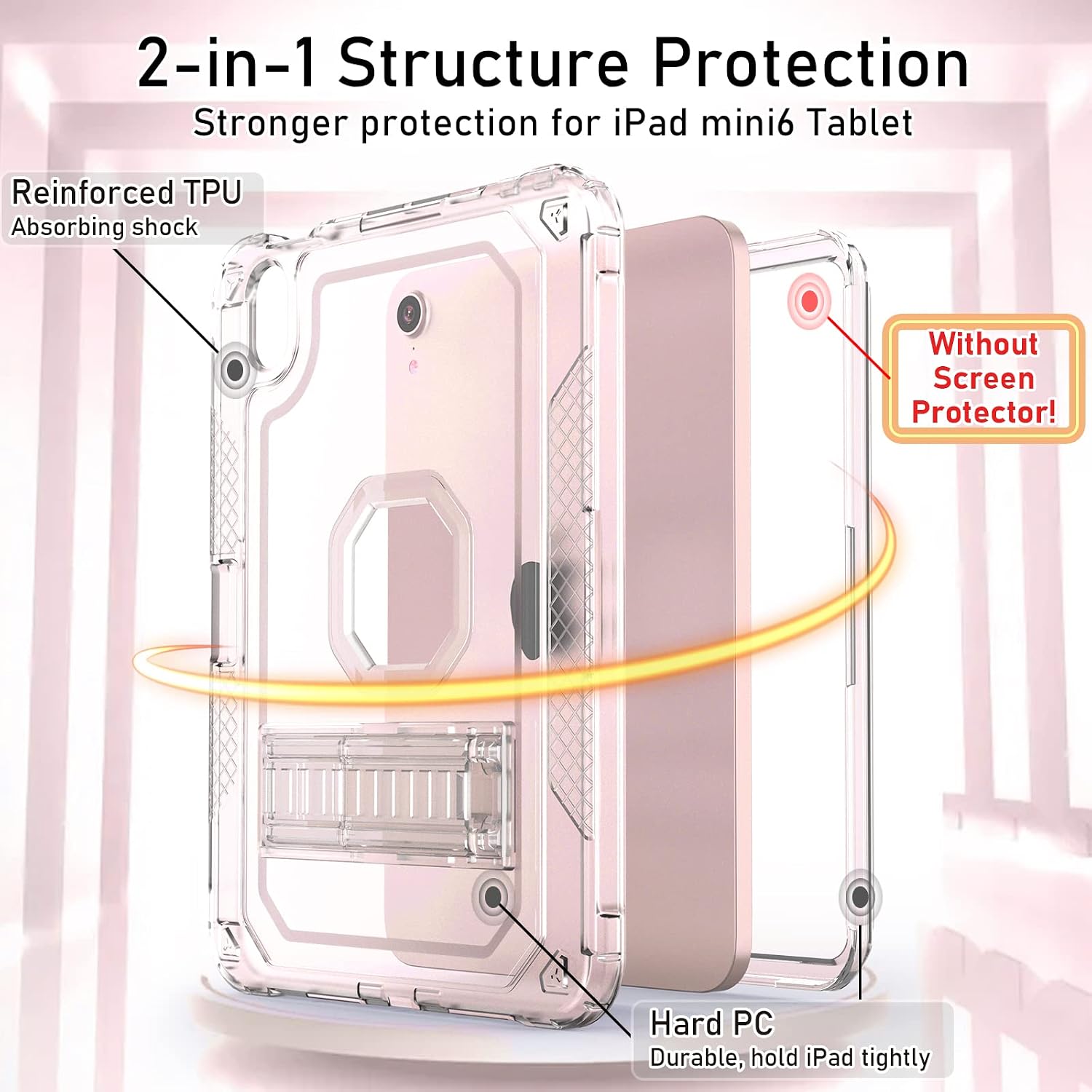 ZoneFoker Case for iPad mini A17 Pro, for iPad mini 7th/6th Generation Case 8.3 inch 2024/2021 with Pencil Holder/Stand, Slim Cover for i Pad Mini 7/6 (Clear) image 4