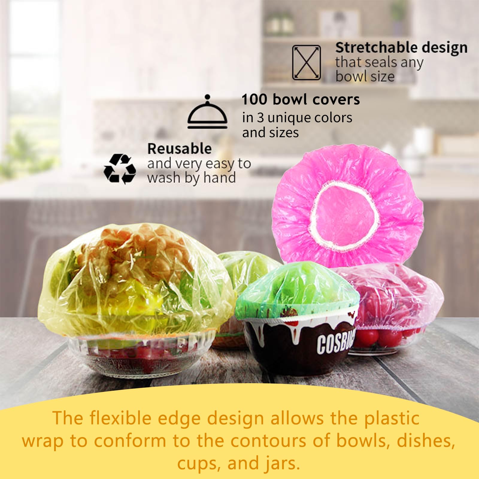 90 Pezzi Coprivivande Plastica Riutilizzabile Coperchi in Plastica Morbida Ciotole Cuffie per Alimenti Cucina Copri Alimenti con Elastico Cuffie Copri Vivande per Conservare Fresca la Frutta