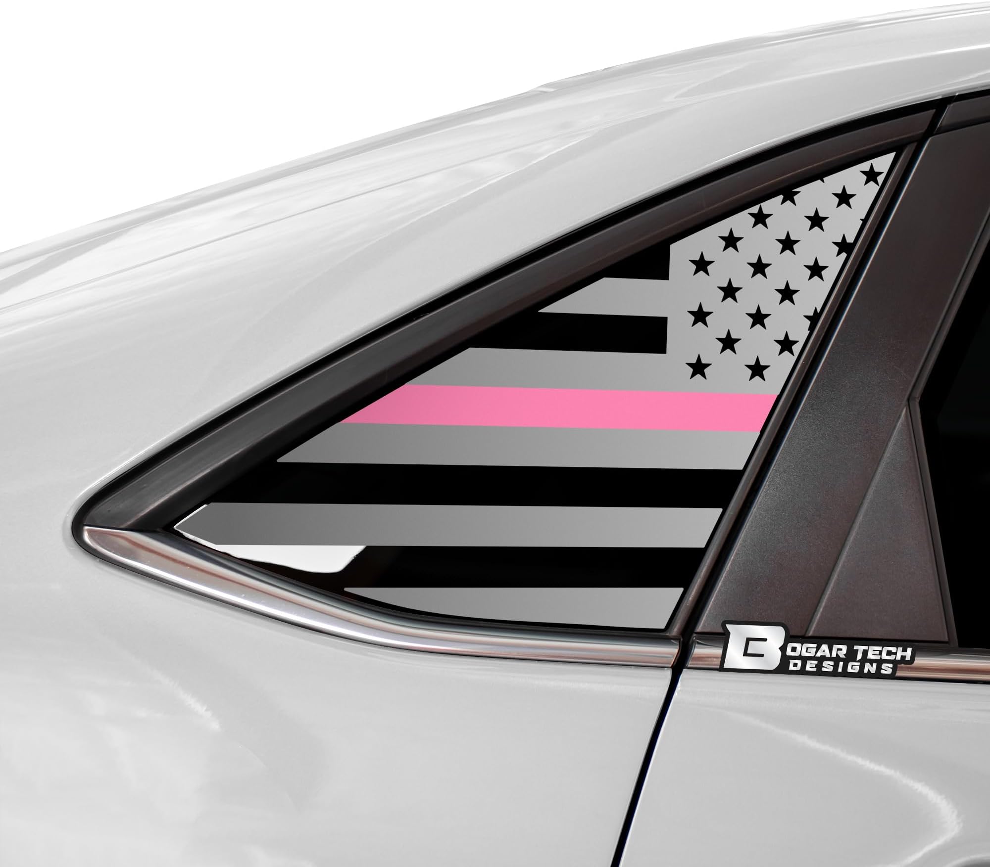 BOGAR TECH DESIGNS Precut Quarter Window American Flag Vinyl Decal Sticker Compatible with Volkswagen Jetta 2019-2025, Thin Pink Line
