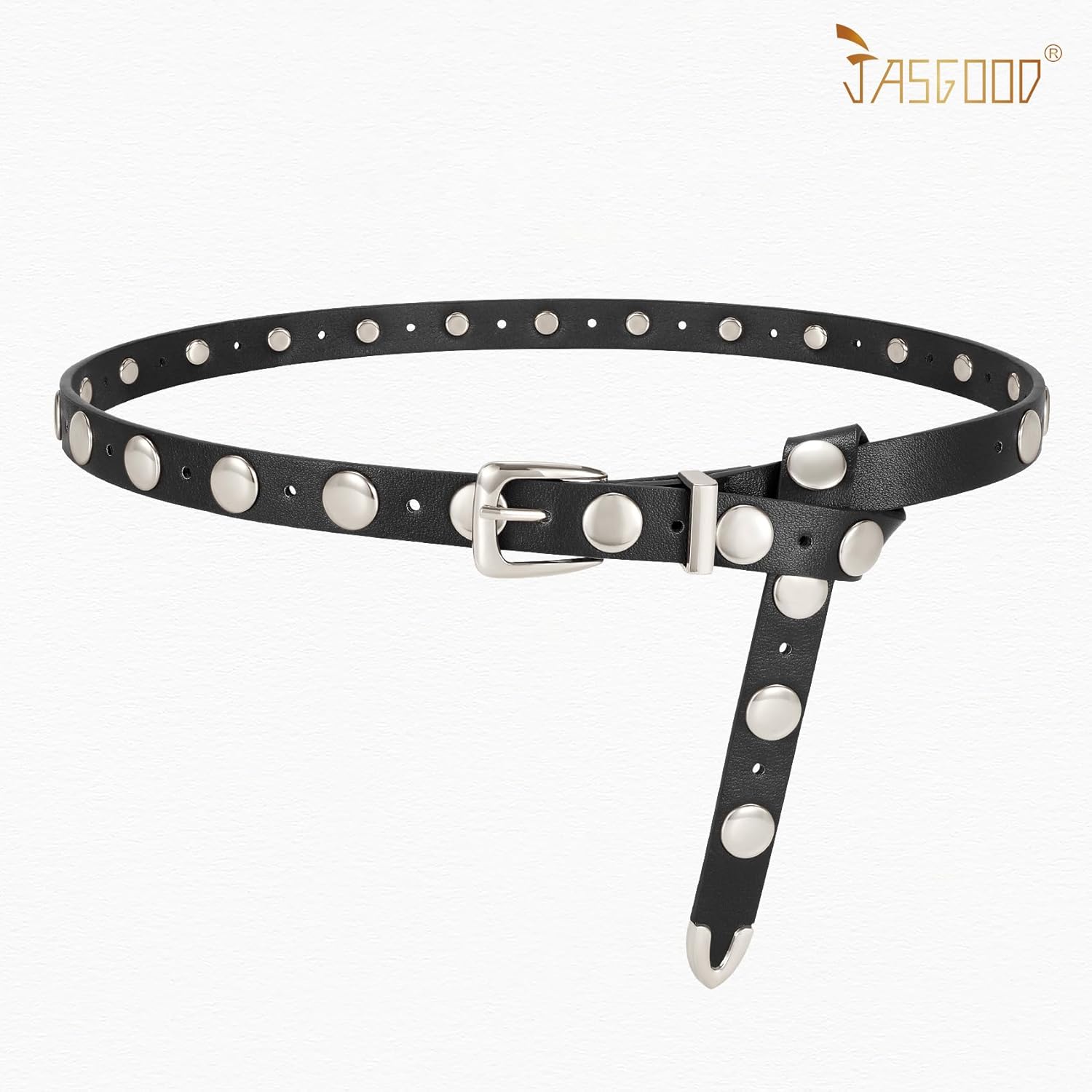 JASGOOD Women Studded Belt Skinny Leather Belt Ladies Thin Waist Belt Fashion Leather Belt for Jeans Pants Dress - Image 6
