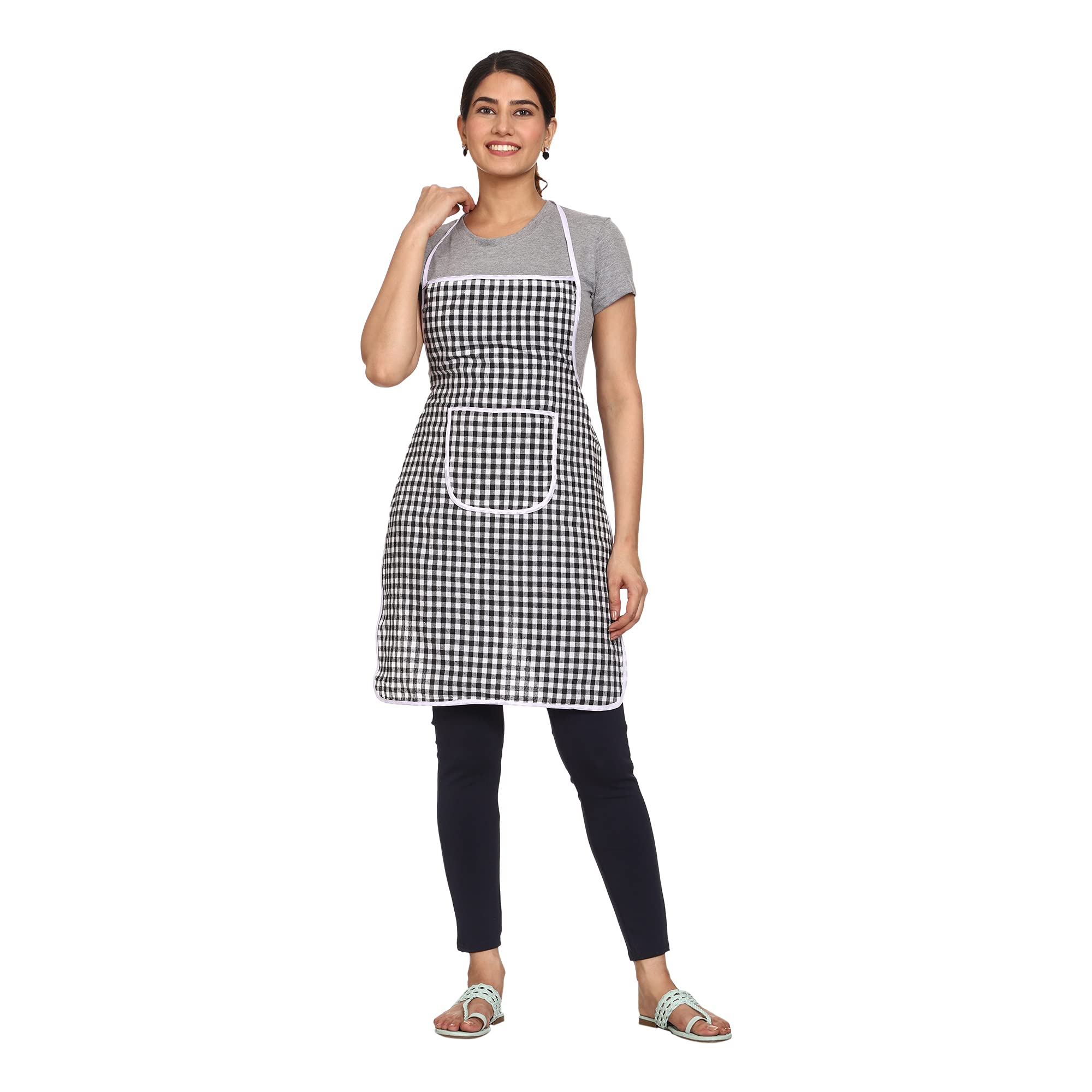 BHD CREATIONS Checkered Cotton Fabric Front Pocket Apron for Men And Women For Chef Hotel Kitchen Restaurant