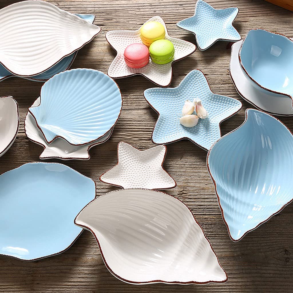Set di 2 Piatti per Salse a Forma di Stella Marina, Conchiglia, Pesce, Piatti in Ceramica per antipasti, Snack, Frutta, Sushi, Dessert, Gioielli