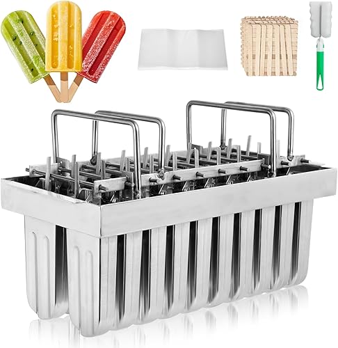 Miniatura 9 de Dyna-Living Moldes comerciales para paletas, 20 piezas de cabezales planos con doble ranura de acero inoxidable, moldes de paletas de helado