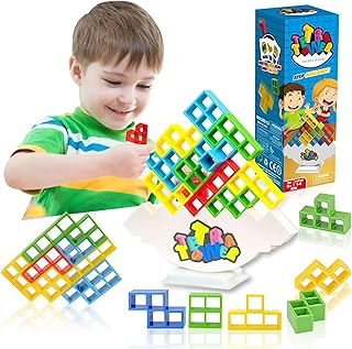 Zelbuck Tetra Tower Stacking Blocks Balance Game for Family, Teens, Adults and Kids, 2-Player Party Fast Stacking Tetris Tower Building Block Balance Game Gift for 5 Year Olds and Up (16pcs)