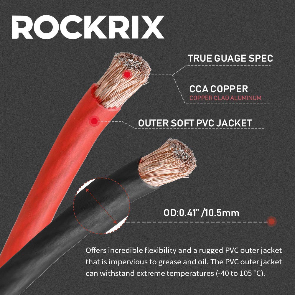ROCKRIX 4 Gauge 25ft Black and 25ft RED Car Audio Power Ground Soft Touch Wire Cable : Electronics
