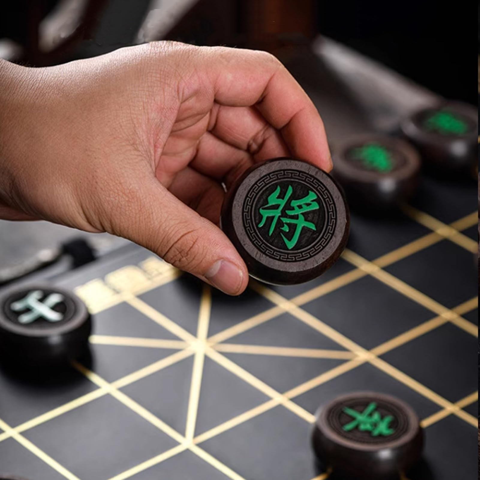 Giochi da tavolo di strategia di scacchi cinesi for 2 giocatori Set di giochi da tavolo da viaggio con pezzi in ebano e scacchiera pieghevole(5.8cm/2.3in)