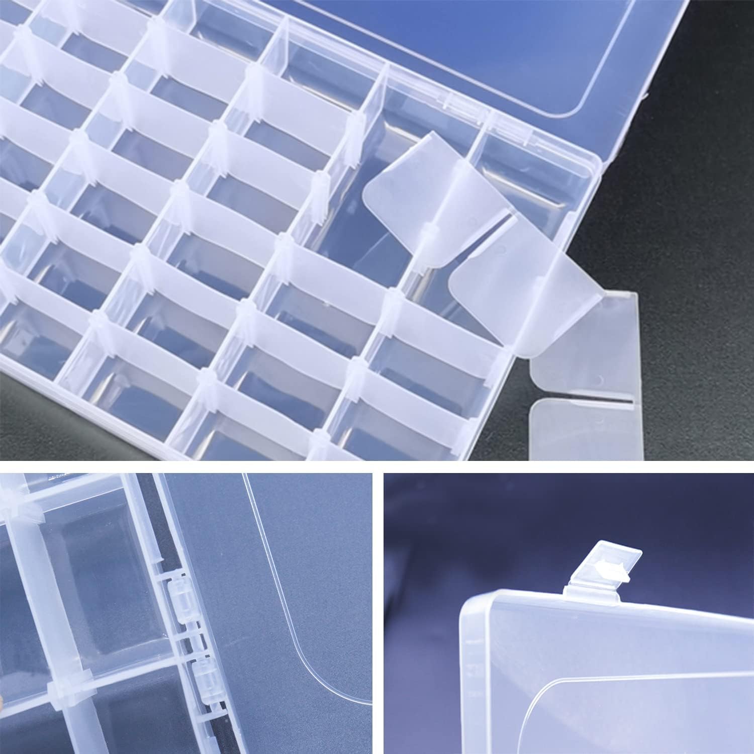 1pack 36 Grids Plastic Clear Organizer Box Bead Storage Containers with Adjustable Dividers for Craft Jewelry Fishing Tackles Parts Storage with 1 Sheets Label Stickers