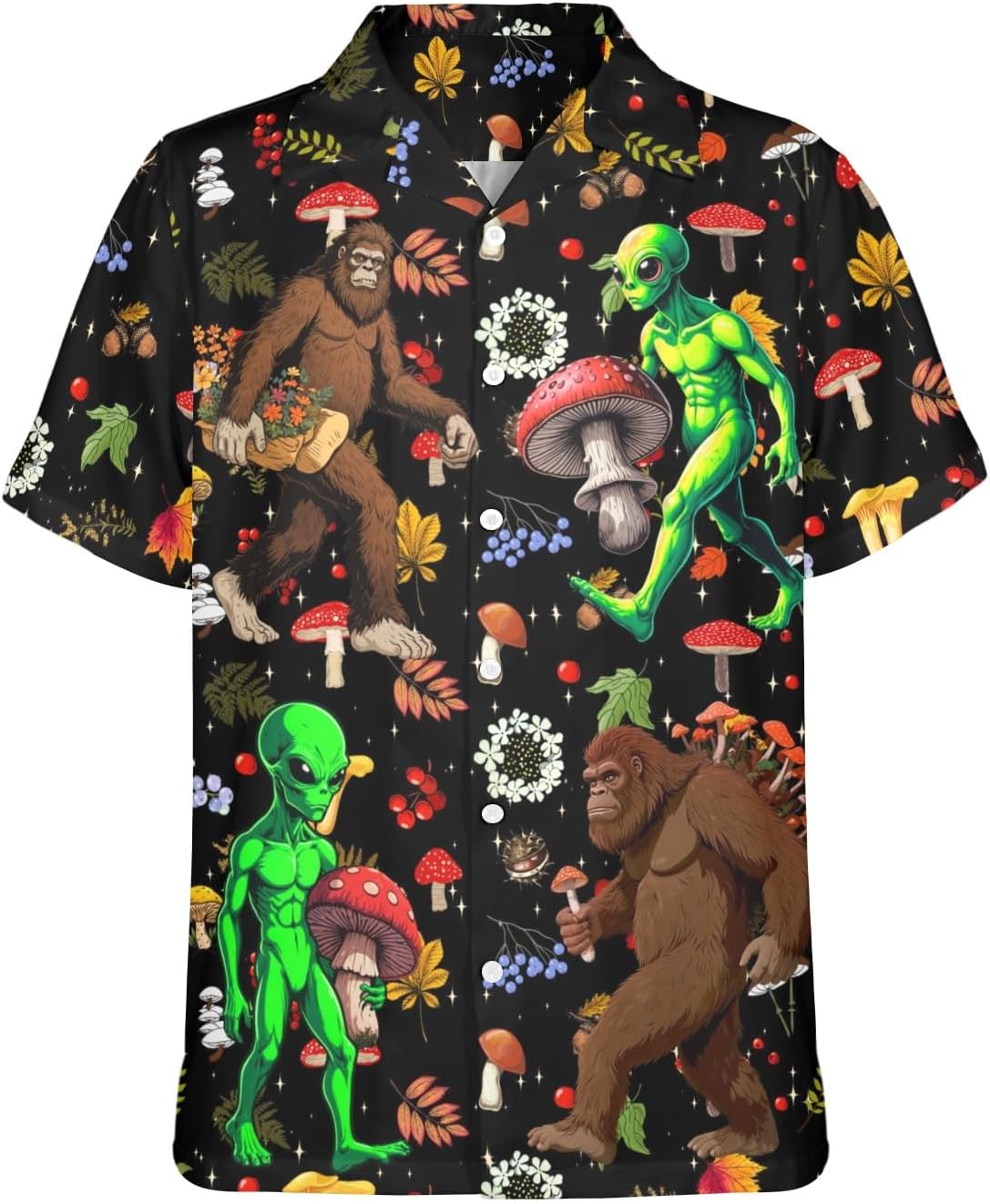 HUGLAZY Funny Bigfoot Hawaiian Shirt for Men 4th of July Outfit Button Down Short Sleeve Party