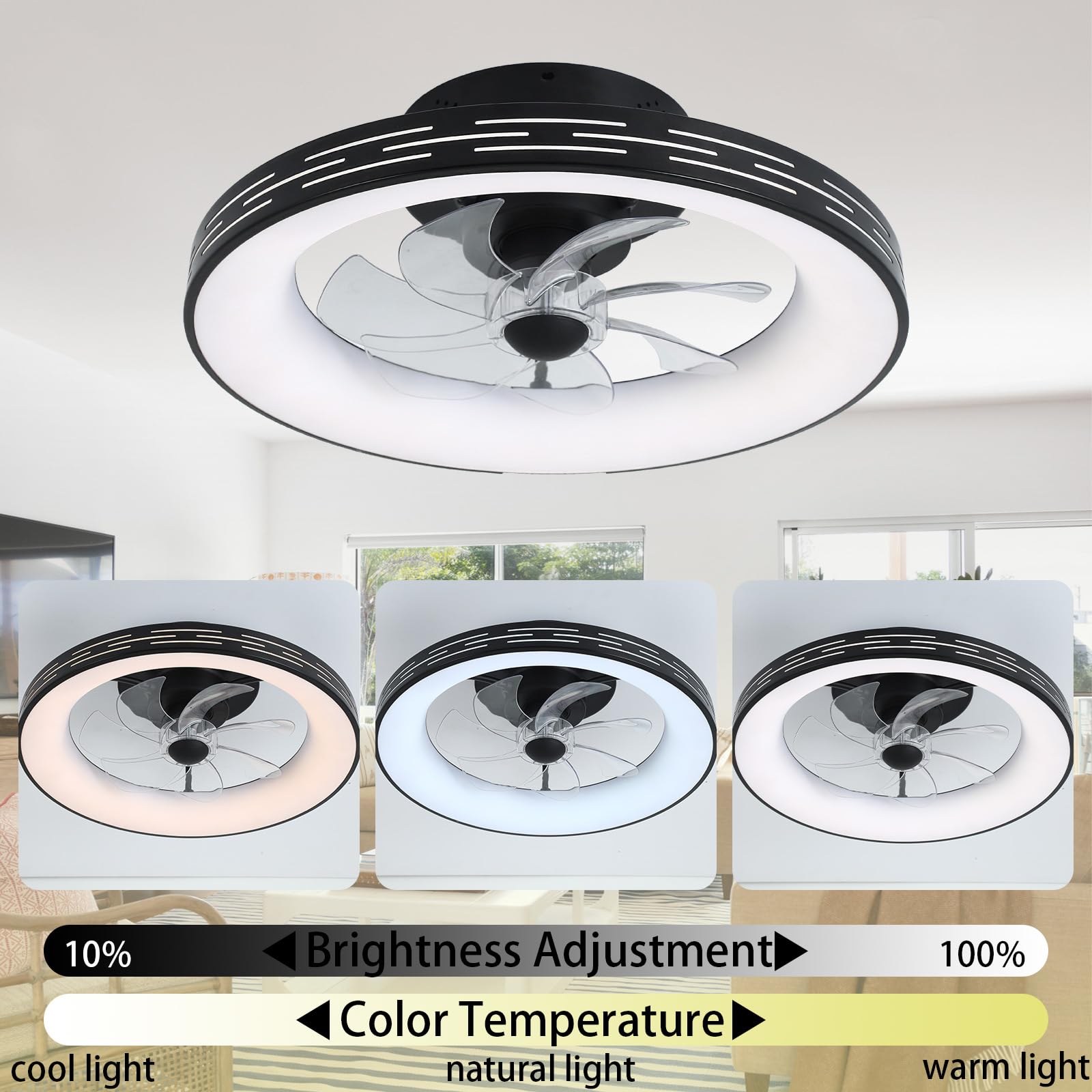 Sypialnia 18" Lampa Sufitowa Z Pilotem Wentylatora Ciche Wentylatory Sufitowe LED Ze Ściemniaczem Światła Odwracalna Nowoczesna Czarna Lampa Z Wentylatorem Smart 6 Biegów Do Salonu