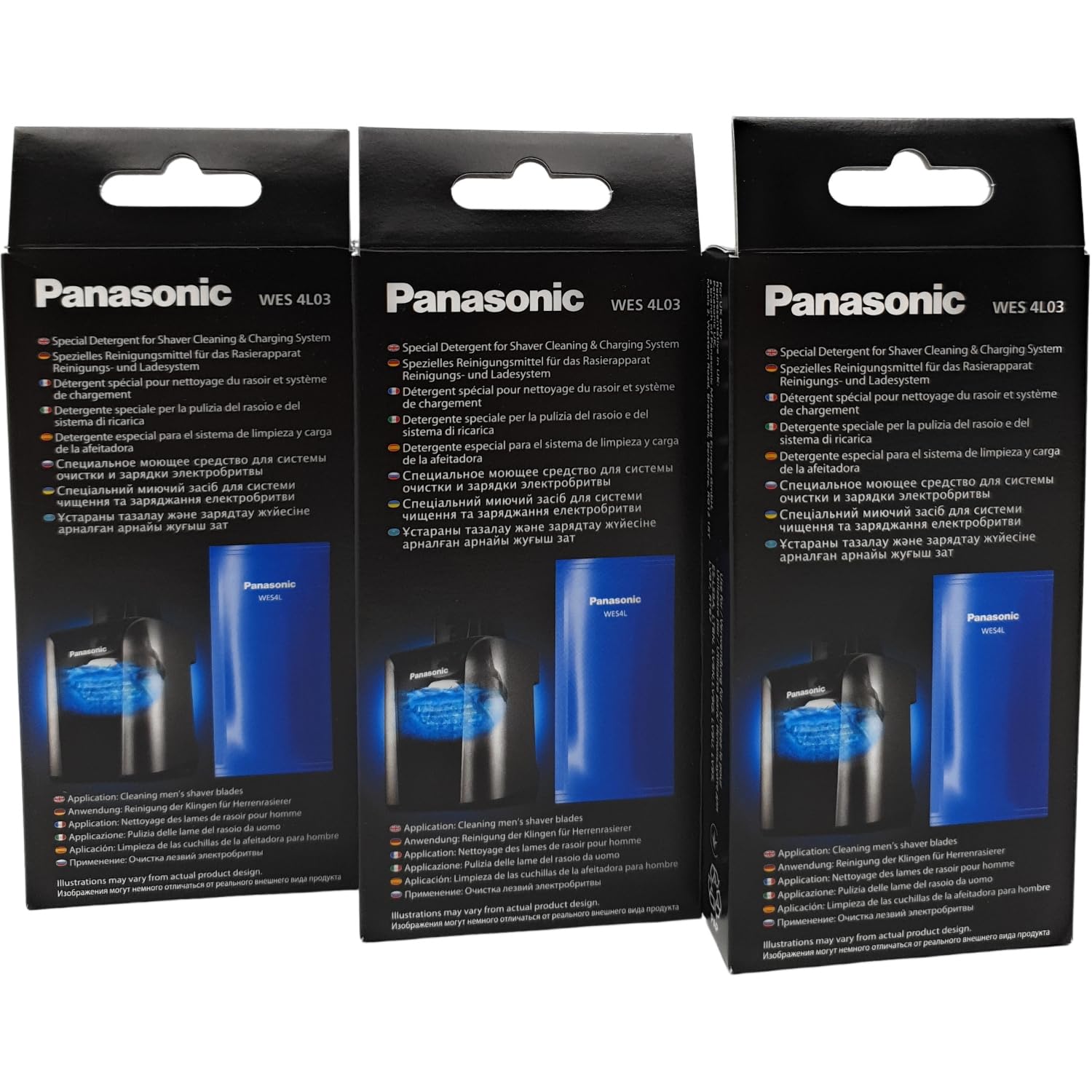 WES4L03-803 Lot de 3 flacons de liquide de nettoyage et de charge compatible avec Panasonic ES-LS9A ES-LV9Q ES-LV9N ES-LV97 ES-LV95 3 x 15 ml (9 sachets) sans système de cartouche