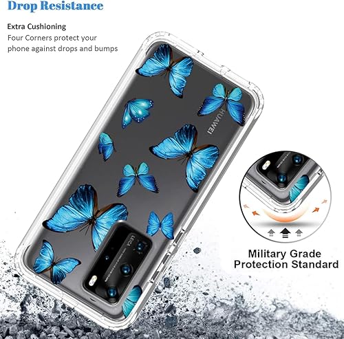 Miniatura 7 de Funda para Huawei P40 Pro, ELS-N04 ELS-NX9 con protector de pantalla de vidrio templado, funda protectora de TPU transparente floral a prueba de