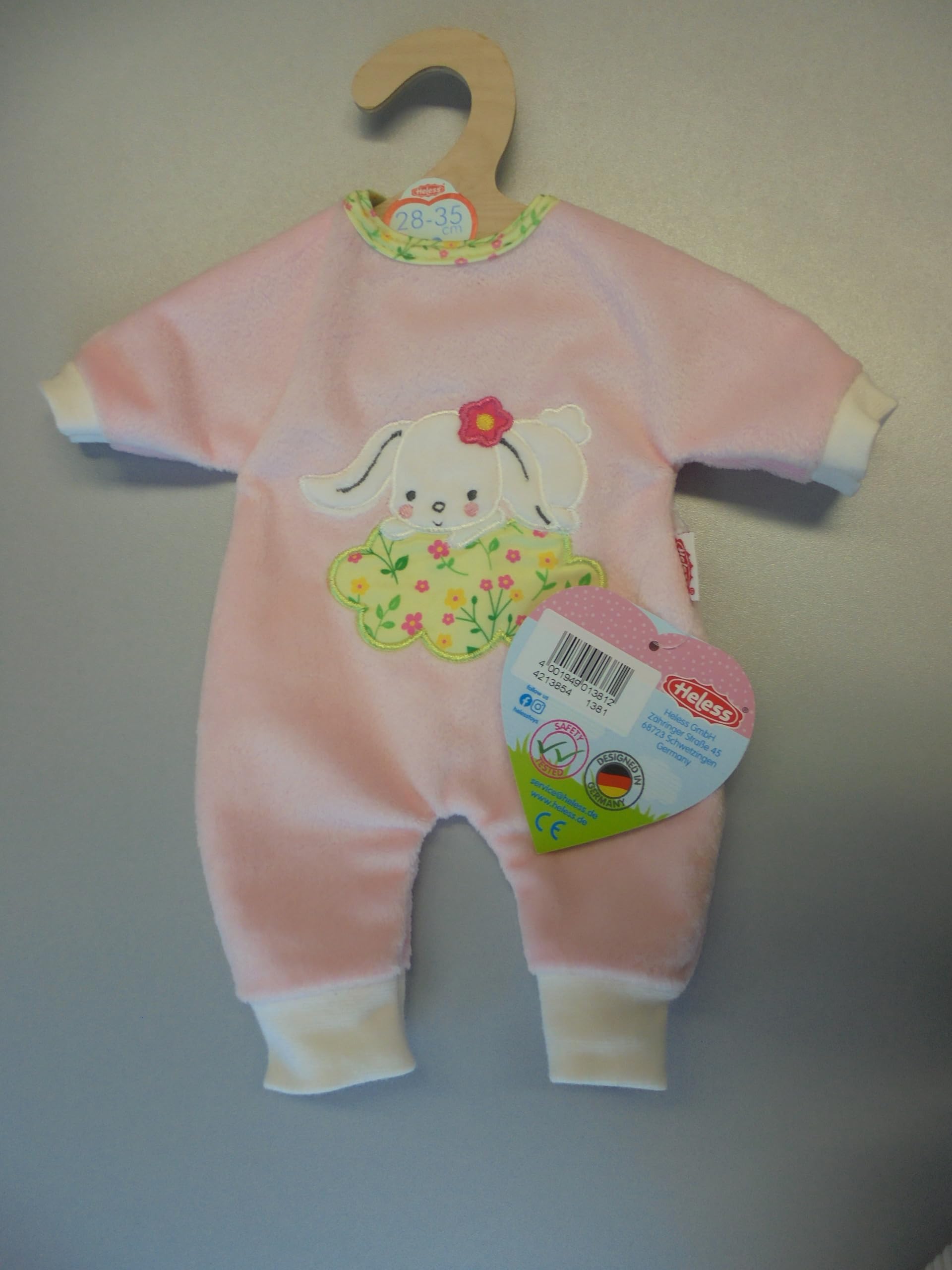 Robe Bunny Lou Pour Poupée 28-35 Cm – Tissu Doux, Fermeture Velcro – Design Lapin Rose Et Jaune, Livrée Avec Cintre