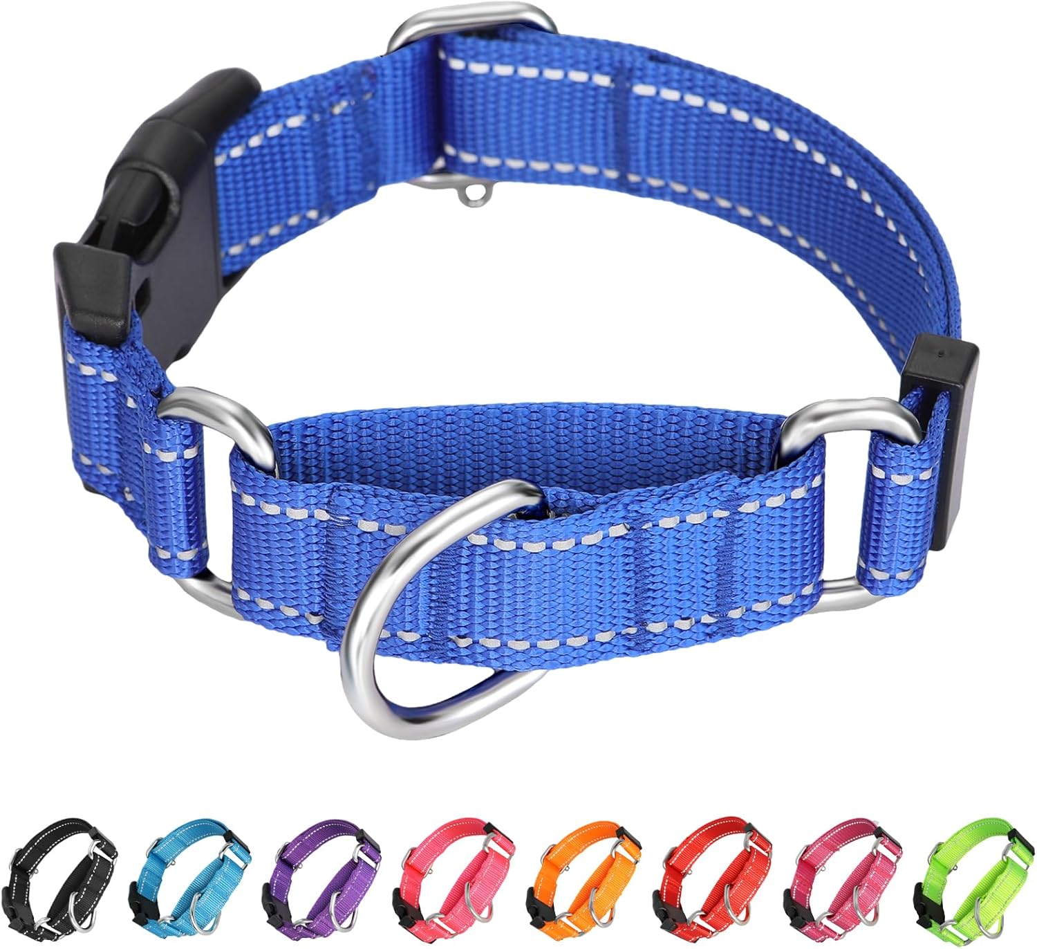 Martingale Collar for Dogs,Reflective Martingale Dog Collars with Quick Release Buckle,Adjustable Nylon No Pull Dog Collar for Walking Training(Blue, Medium)