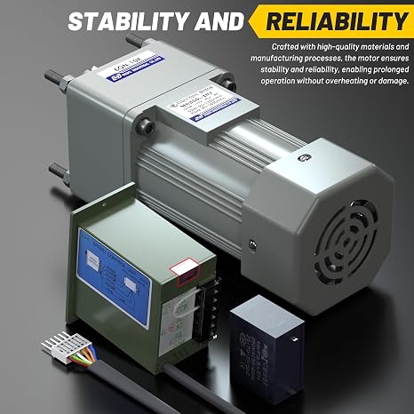 High Torque AC Motor + Speed Controller + Gear Box, 250W Single Phase Electric Motor with Gearbox, Variable Speed Motor, Reversible Gear Motor with Control Box, 110V Geared Motor