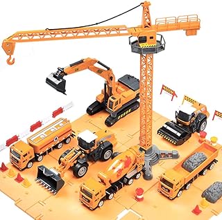 ミニカー モデルカー建設車両 7種類セット はたらく車 工事カー 作業車両 おもちゃ ショベルカー ミキサー車 ロードローラー ダンプカー トラック ブルドーザー フォークリフト タンクローリー タワークレーン 工事現場 収納箱入り 慣性 模型 遊び 子ども 男の子に 誕生日 バースデー プレゼント 贈り物 - Qunqene