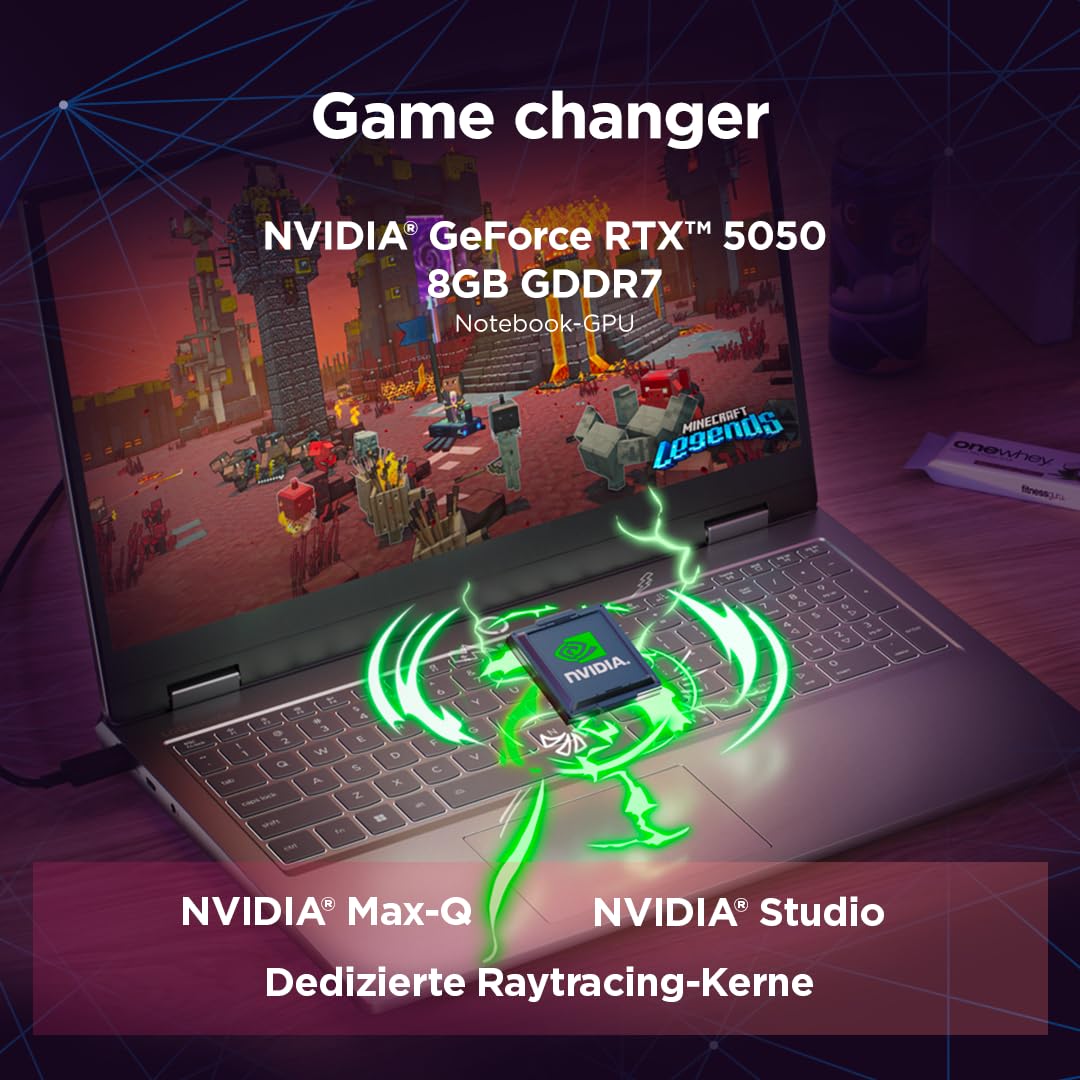 Lenovo LOQ Essential Gaming AI Laptop | 15.6" FHD 144Hz | NVIDIA GeForce RTX 5050 | Intel Core i5-13450HX | 16GB RAM | 512GB SSD | Windows 11 | QWERTZ | Weiss-beleuchtet | Grau | 3 Monate Game Pass
