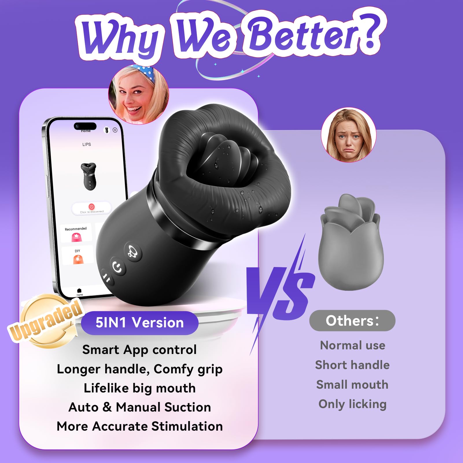 Vibrator Adult Sex Toys for Women - Sovokn 5IN1 Mouth Sucking Vibrator Rose Sex Toy, 10 Tongue Licking, 3 Auto & 1 Manual Sucking Adult Toys New APP, Anal Clit Nipple Vibrators Female Couples Sex Toys: Black