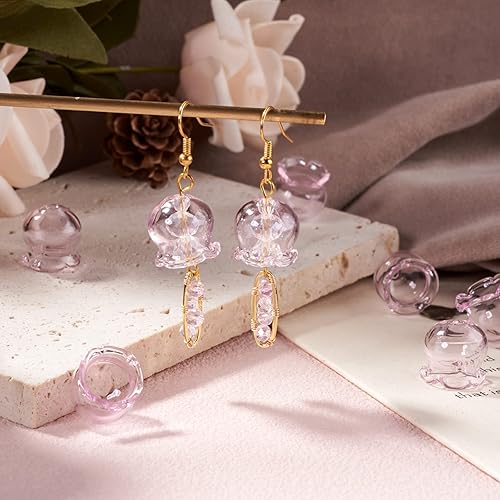 Vista 65 de FASHEWELRY 10 cuentas de cristal hechas a mano, cuentas florales de cristal, cuentas espaciadoras de flores de trompeta transparentes, cuentas