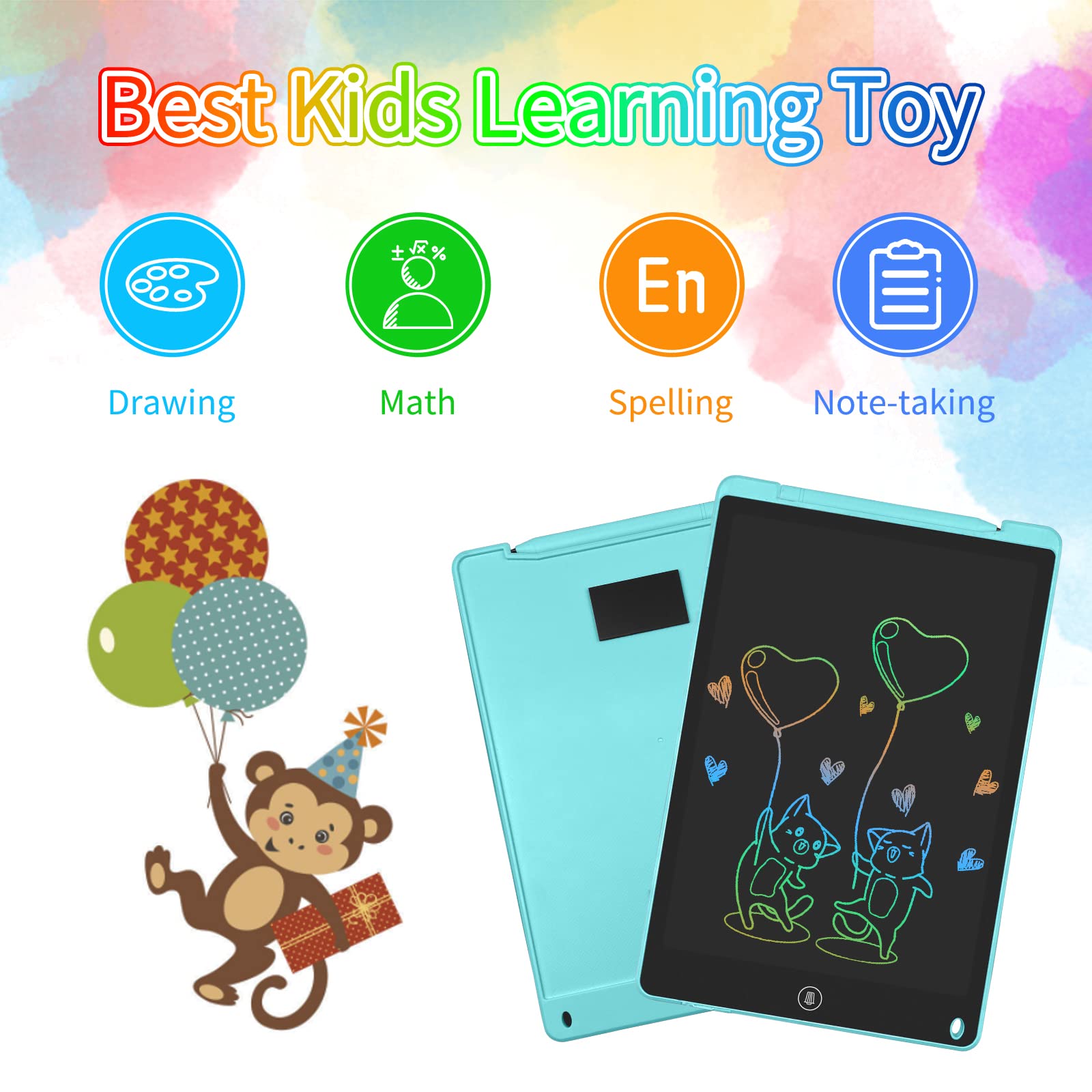 GUYUCOM Lavagna magica LCD da 12 Pollici, per bambini, vassoio colorato, lavagna da disegno, lavagna elettronica, grande giocattolo per regalo per ragazzi 2, 3, 4, 5, 6, 7 anni
