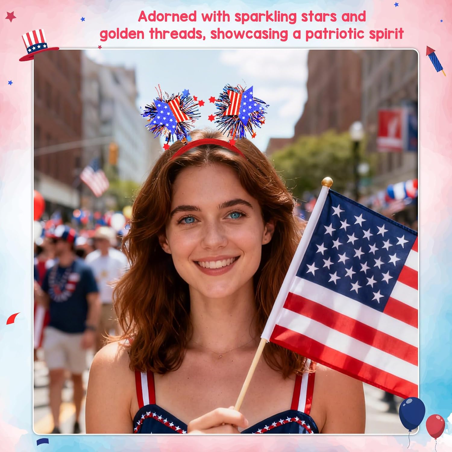 Smilelife 4th of July Hairband for Women Patriotic USA Flag Star Red White Blue Ribbon Headband Independence Day Memorial Day Hair Decor 4th of July Outfits Accessories