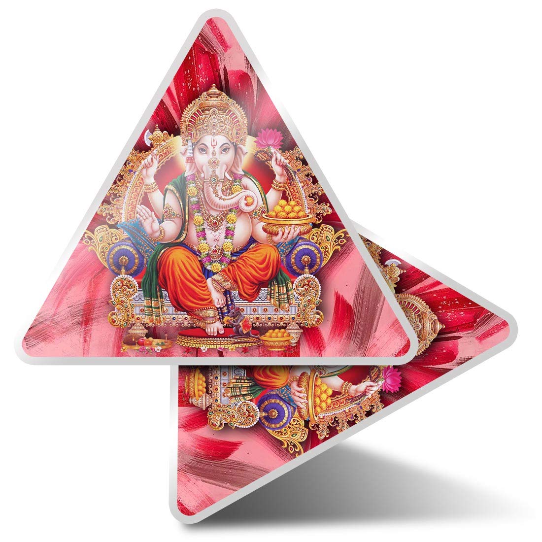 Destination Multi 2 X Triangle Stickers 10 Cm - Hindu Lord Ganesha Indian India Fun Decals For Laptops,Tablets,Luggage,Scrap Booking,Fridges #21688