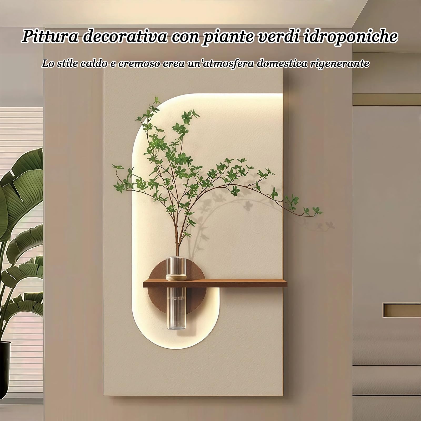 Wandbild mit Sandsteindekor, 3D-Wandbild mit LED-Beleuchtung, Sandstein-Gemälde mit grüner Pflanzendekoration, für Wohnzimmer, Schlafzimmer, Büro, Eingangsbereich (Braun, 17,7 x 29,5 Zoll)