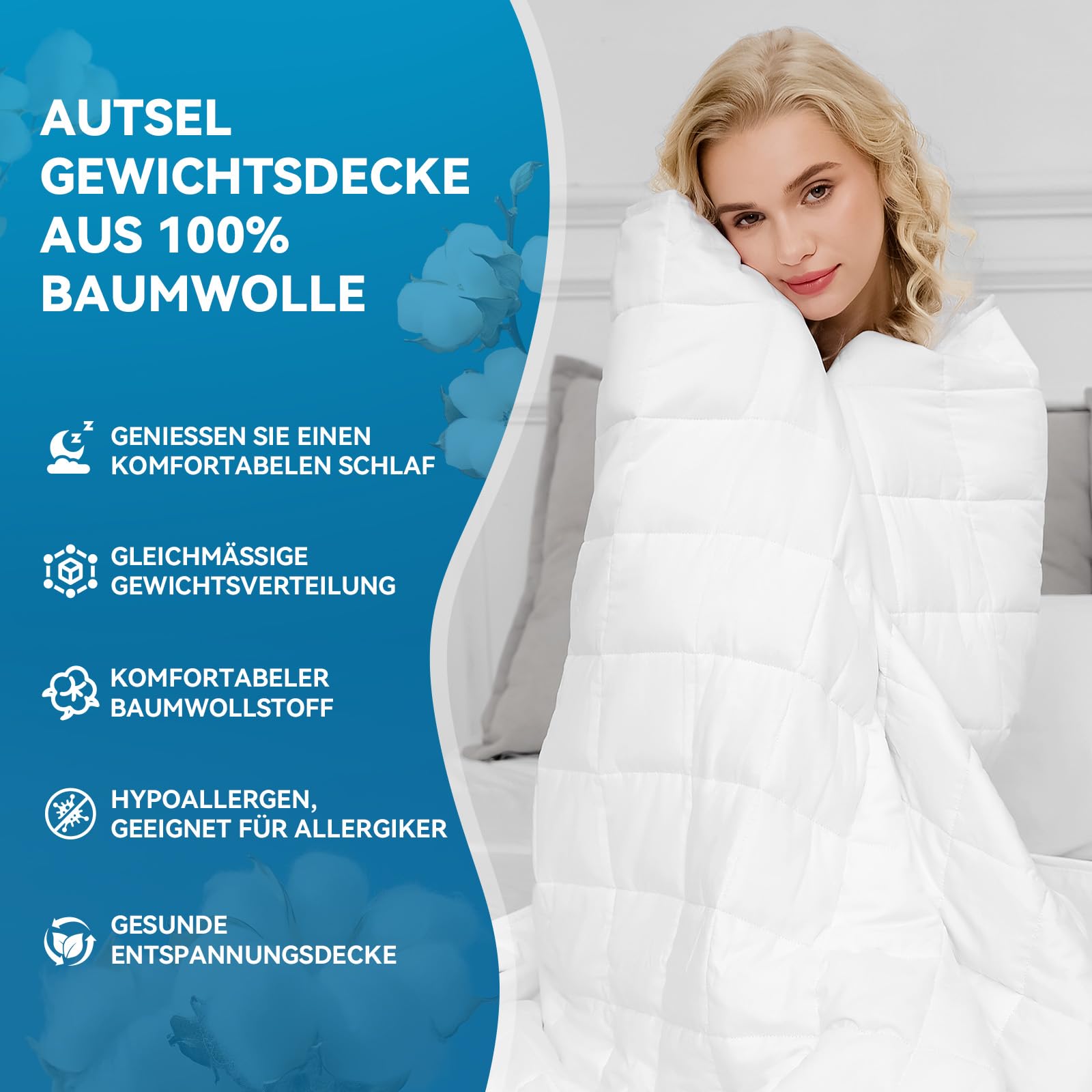 Gewichtsdecke 7kg 135x200cm 100% Baumwolle für Erwachsene tiefen Schlaf Anti Stress Therapiedecke