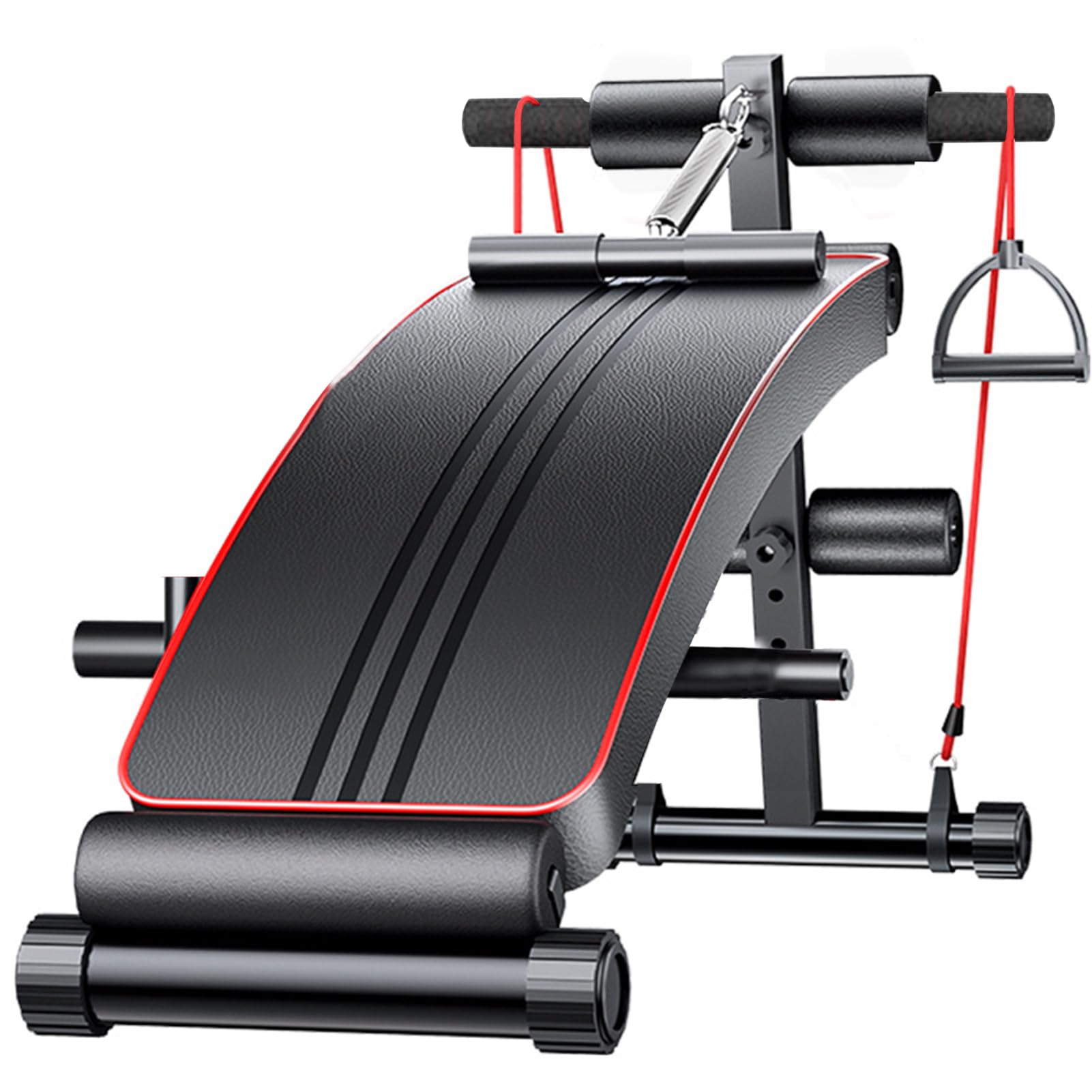 TDOO Fitness Exercise Bench, Adjustable Curved Sit-Up Bench, Multi-functional Strength Training Bench for Abs & Abdominal Workout Exercises and Decline Full Body Workout with Training Resistance Ropes