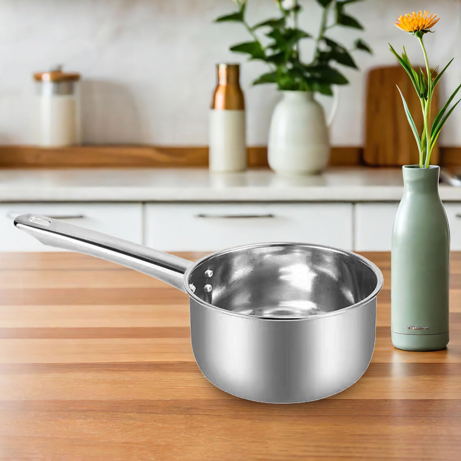 Yardwe Louche à eau en acier inoxydable à long manche pour la cuisine et la salle de bain (18 cm)