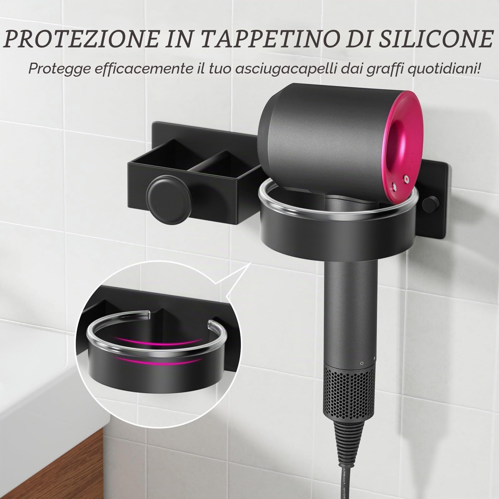 Supporto Phon e Piastra Senza Foratura, Porta Piastra per Capelli, Senza Foratura Porta Phon da Parete per Camere da Letto e Barbiere, Nero