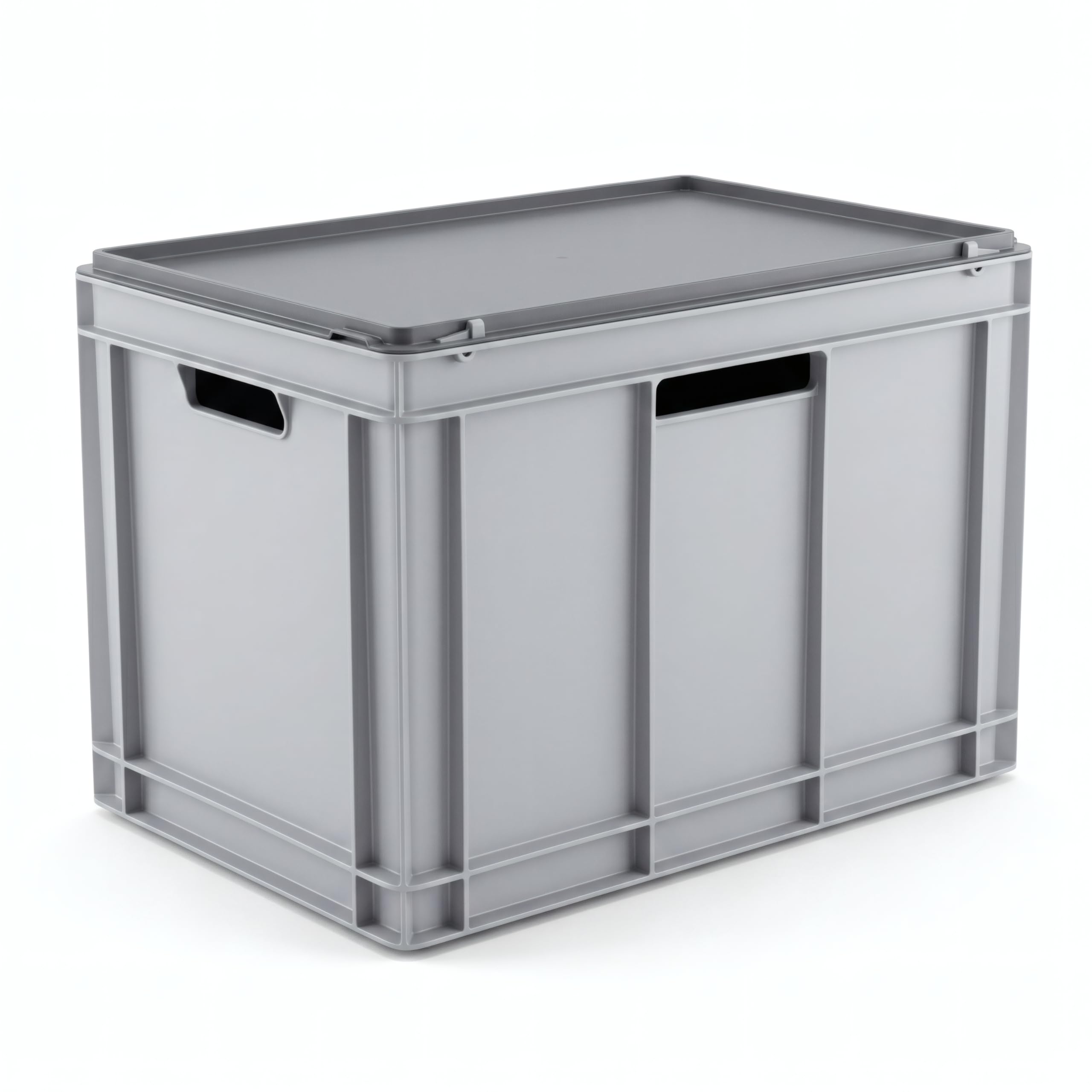 Horison Industries Euro Plastic Storage Containers with Lid 75 Liters – 600x400x423mm Stackable Crates for Heavy-Duty Use in Garage, Home & Storage Outdoor Use, Durable and Versatile Grey Tote Boxes