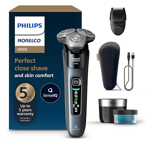 Philips Norelco Shaver i9000, afeitadora eléctrica en seco y húmedo, Taubenblau, tecnología SenseIQ, sistema de triple elevación y corte, cuchillas disponible en Yaxa Colombia
