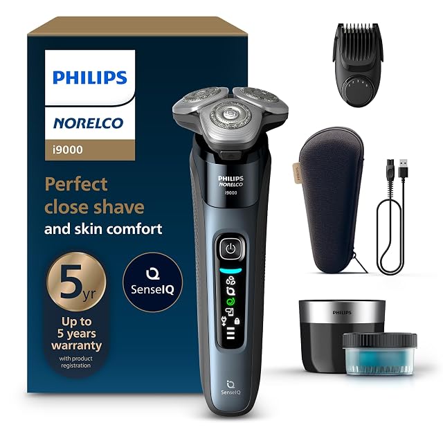 Philips Norelco Shaver i9000 Wet Dry Electric Shaver Taubenblau SenseIQ Technology Triple Lift Cut System 360 Rotating Dual