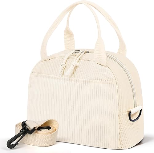 Miniatura 23 de Lonchera para mujer, lonchera con diseño floral, bonita lonchera aislada de pana con correa para el hombro para mujeres adultas, para el trabajo,