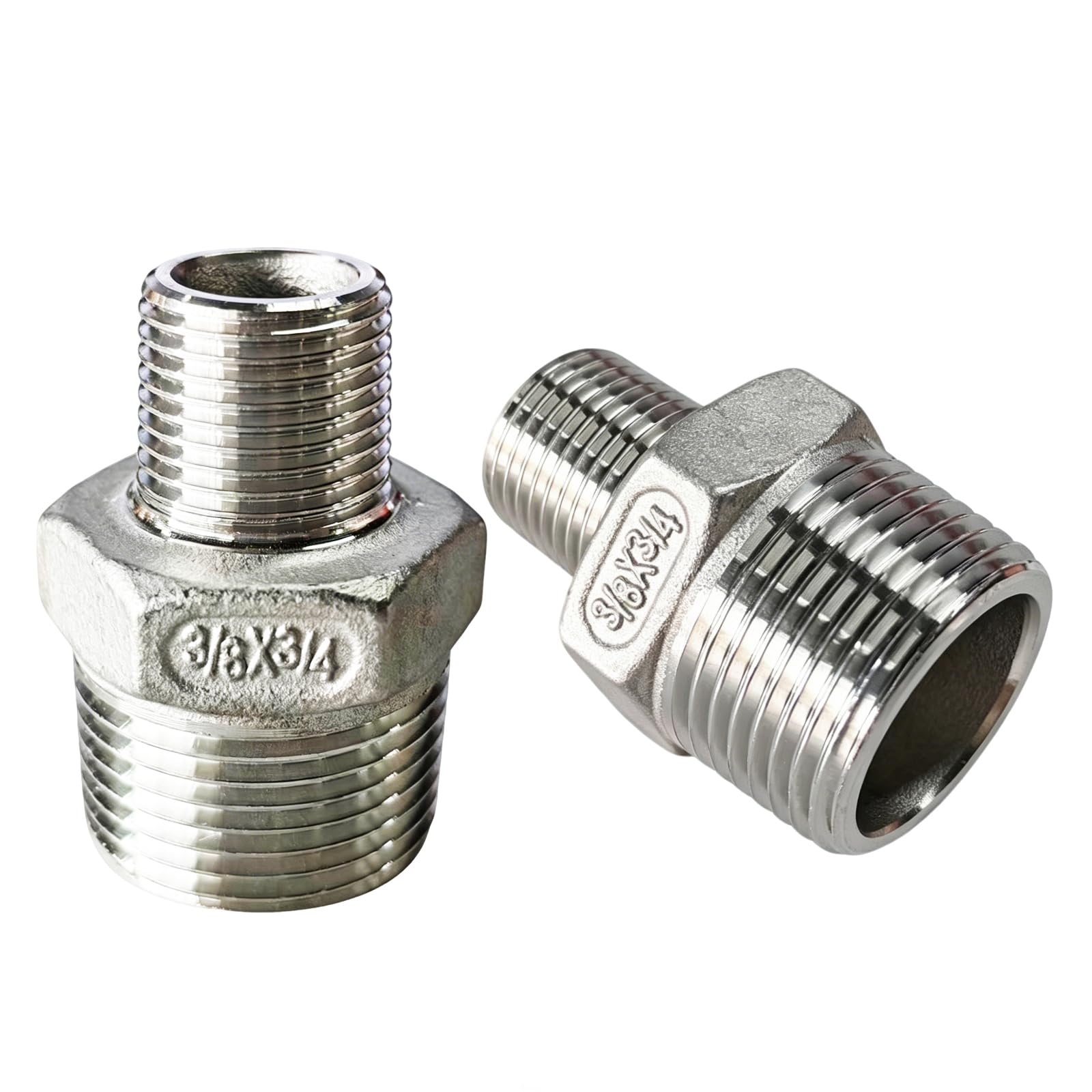 Photo 1 of XXSCING Stainless Steel Hex Nipple Reducer - 3/4" x 3/8" NPT Male Pipe Fitting