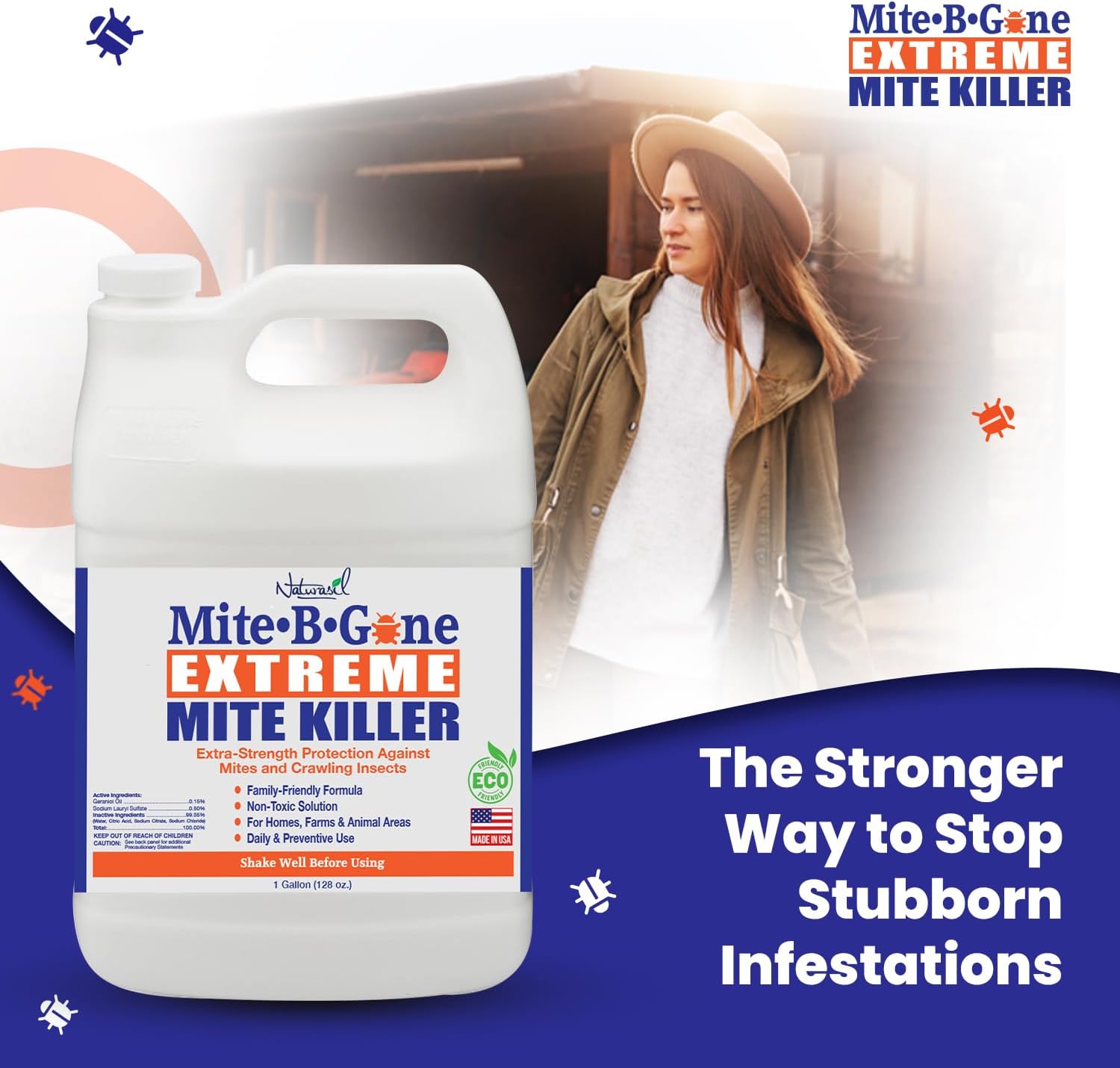 Extreme Dust Mite Spray & Mite Killer, Made in USA - 1 Gallon | Severe or Recurring Mite Problems | Bedding, Carpets, Coops, Barns & Livestock Areas | Extra-Strength Bulk Surface Formula