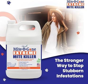 Mite-B-Gone Extreme Mite Killer Spray 1 Gallon (128 oz) | Extra-Strength Plant-Based Formula | Safe for Homes, Pets & Livestock Areas | for Coops, Barns, Bedding & Carpets