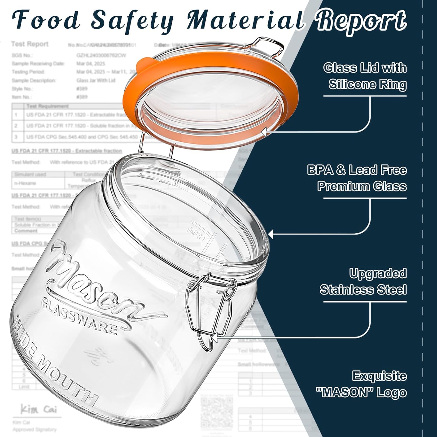 [NEW] 2 Pack Half Gallon Mason Jar with Hinged Lid, Wide Mouth Glass Flour Container for Food Storage, Cookie, Coffee, Pickle - 64 Oz Glass Jar with Glass Lid - Vintage Mason Jars w 2 Scale Marks