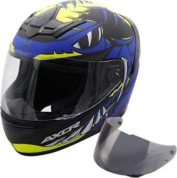 Motorcycle Full Face Crash Helmet Motorbike Scooter Free Smoked Visor Axor Rage Python Blue Yellow Black Matt