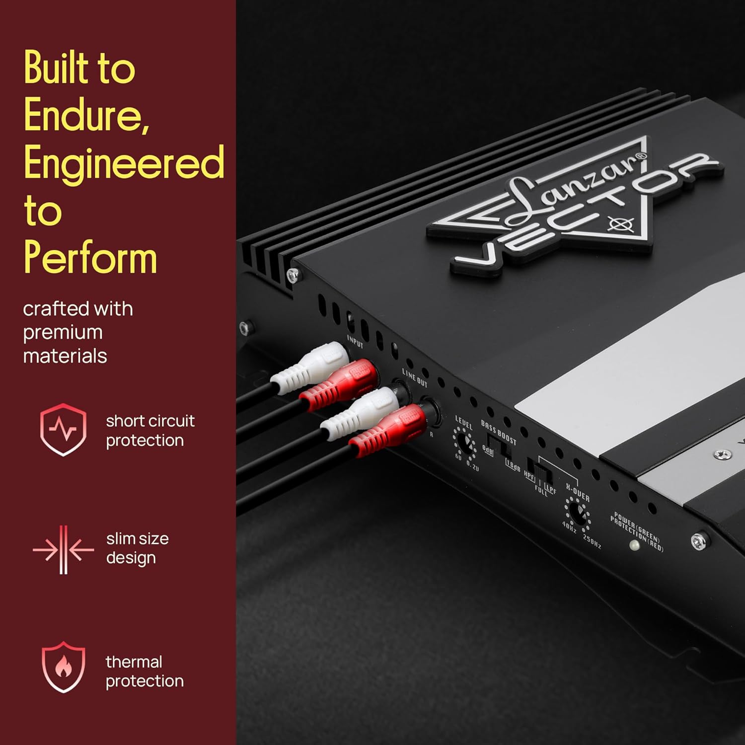 Lanzar 2-Channel High Power MOSFET Amplifier - Slim 800 Watt Bridgeable Mono Stereo 2 Channel Car Audio Amplifier-Crossover Frequency and Bass Boost Control, RCA Input,Line Output - Lanzar VCT2010 - Image 5