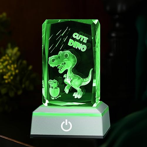 ERWEI Luz nocturna de dinosaurio 3D para hombres y mujeres, figura de cristal grabada, regalo de cumpleaños para niños, amantes de los dinosaurios,