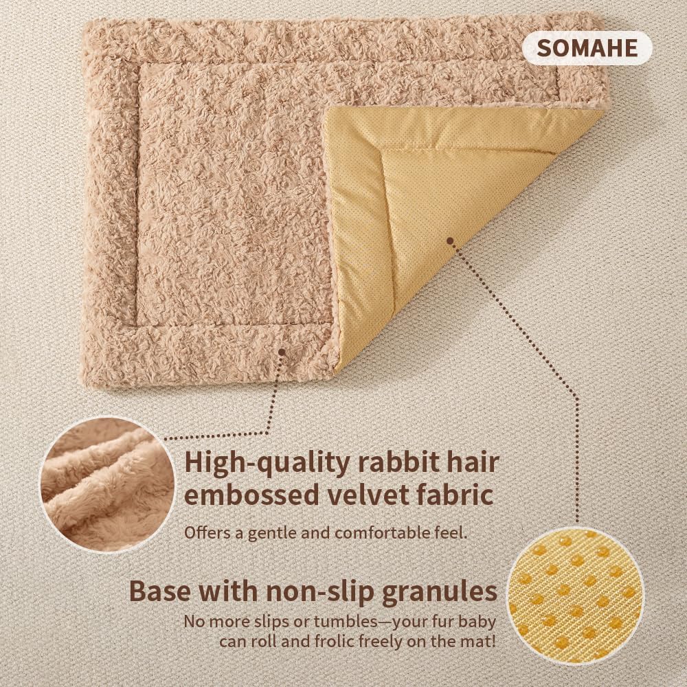 Self Warming Cat Bed Mat, Washable Self Heating Cat Mat, Extra Warm Thermal Pet Pad with Non-Slip Bottom, Soft Plush Faux Fur for Indoor Pet Sleep Cushion, 23x15 Inch Latte